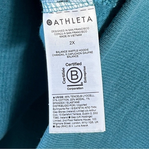 Athleta Balance Waffle Hoodie Sweatshirt Size 2X Teal Green Oversized Comfy - Picture 10 of 13